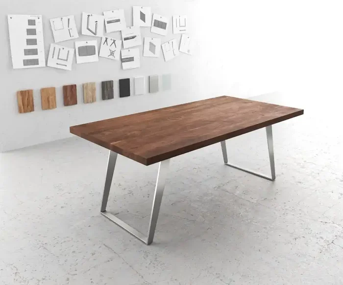 Esstisch Edge 200×100 XL Akazie Braun Edelstahl Schräg