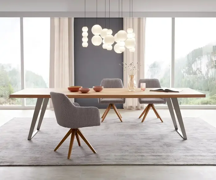 Esstisch Edge 300×100 Eiche Natur Edelstahl Schräg