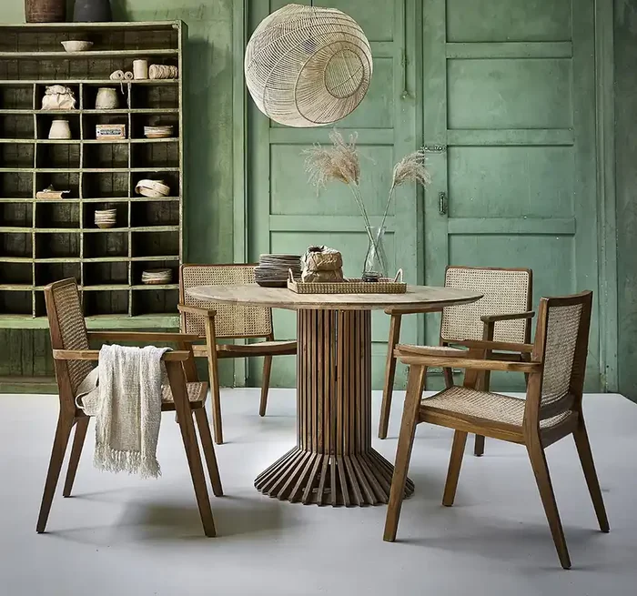 Esstisch Teak Natur Eiffel Rund 120 cm Vintage Design – Ausstellungsstück