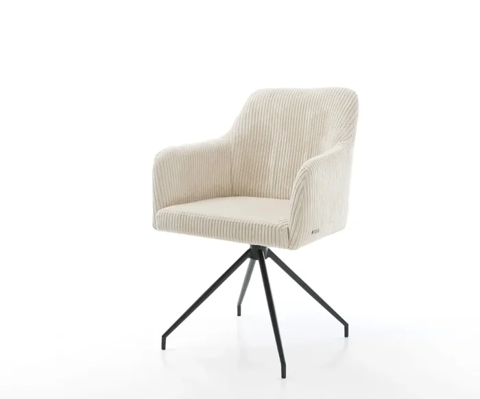 Esszimmerstuhl Greg-Flex Cord Beige Kreuzgestell konisch Schwarz Taschenfederkern