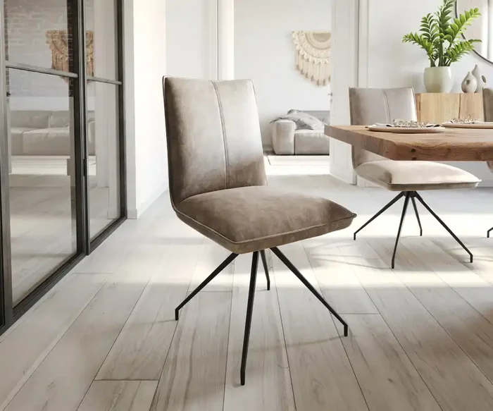 Esszimmerstuhl Lelio-Flex Mikrofaser Taupe Vintage Kreuzgestell konisch Schwarz Taschenfederkern