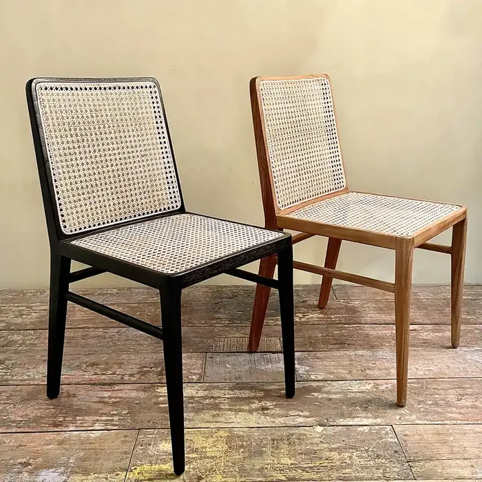 Esszimmerstuhl Novita Teak Rattan Wiener Geflecht Braun