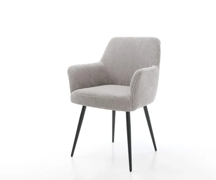 Esszimmerstuhl Xana-Flex mit Armlehnen Cord Silbergrau 4-Fuß konisch Schwarz Taschenfederkern