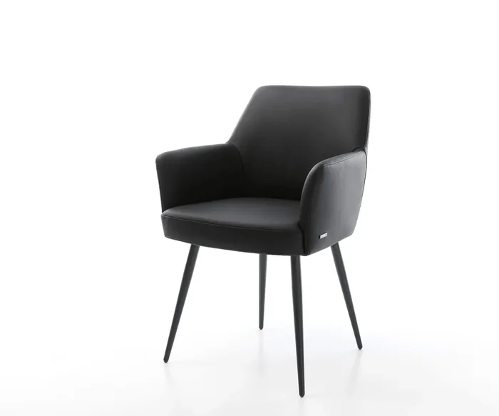 Esszimmerstuhl Xana-Flex mit Armlehnen Echt-Leder Schwarz 4-Fuß konisch Schwarz Taschenfederkern