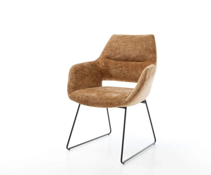 Esszimmerstuhl Yago-Flex mit Armlehnen Chenille Rost Kufengestell Schwarz Taschenfederkern