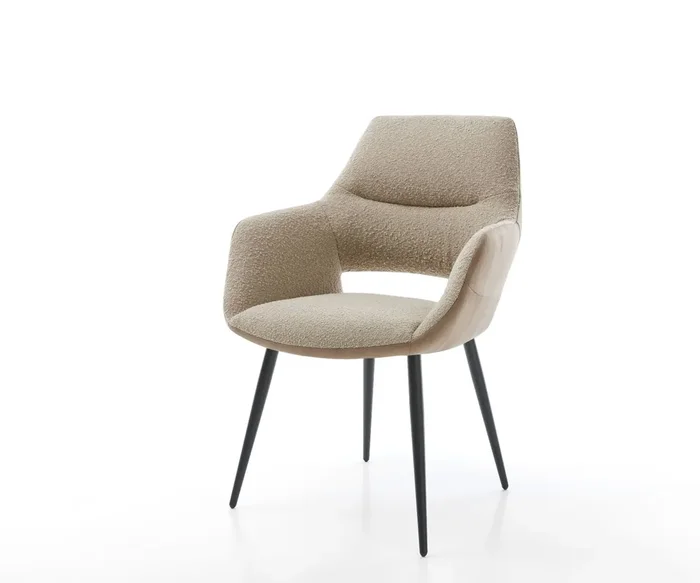 Esszimmerstuhl Yago-Flex mit Armlehnen Materialmix Schlamm 4-Fuß konisch Schwarz Taschenfederkern