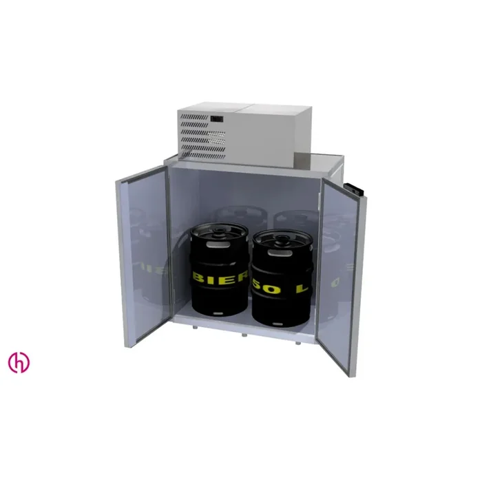 Fasskühler für 2/4 Fässer (50l/30l) mit Kältesatz seitlich rechts, Stahlblech (verzinkt), 1-reihig (nebeneinander)