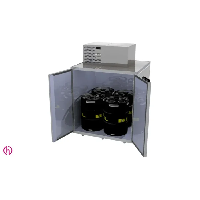 Fasskühler für 4/8 Fässer (50l/30l) mit Kältesatz seitlich rechts, Stahlblech (verzinkt), 2-reihig (hintereinander)