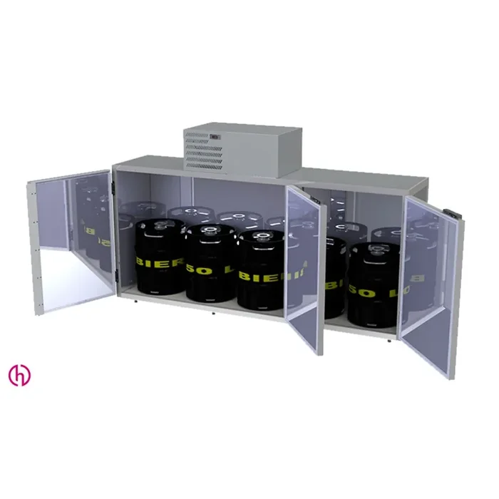 Fasskühler für 5/10 Fässer (50l/30l) mit Kältesatz seitlich rechts, Chromstahl, 1-reihig (nebeneinander)