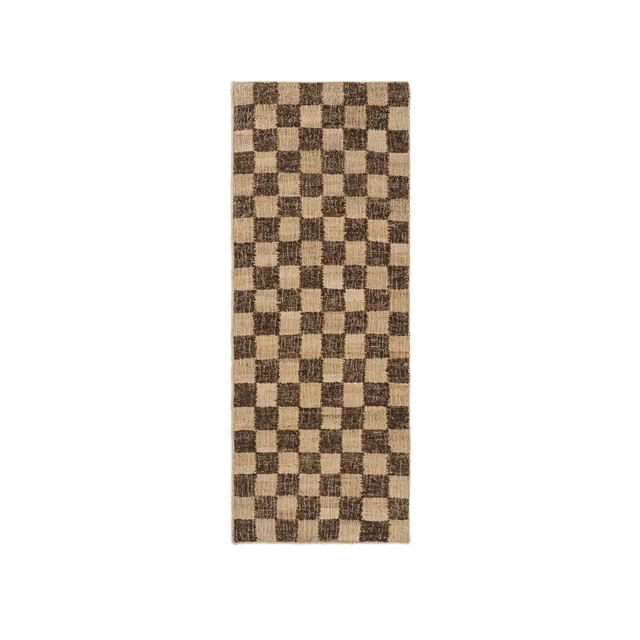 Ferm Living Karo-Woll-Jute-Teppich 70 x 180 Kaffee/Natur