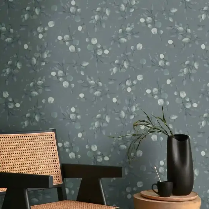 Florale Aquarell-Tapete Dunkelgrün Grau – Vliestapete mit Blättern – Naturmuster