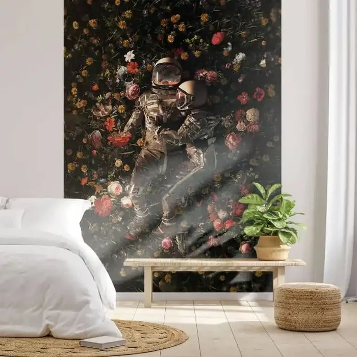 Fototapete Astronauten auf einer Blumenwiese – Nicebleed