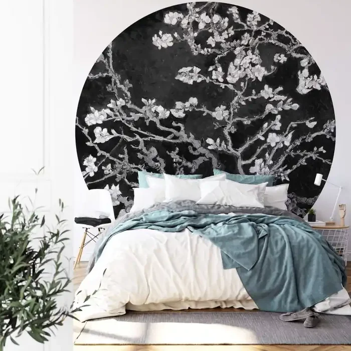 Fototapete van Gogh – Mandelblüte – schwarz – Rund – Selbstklebend/Vlies