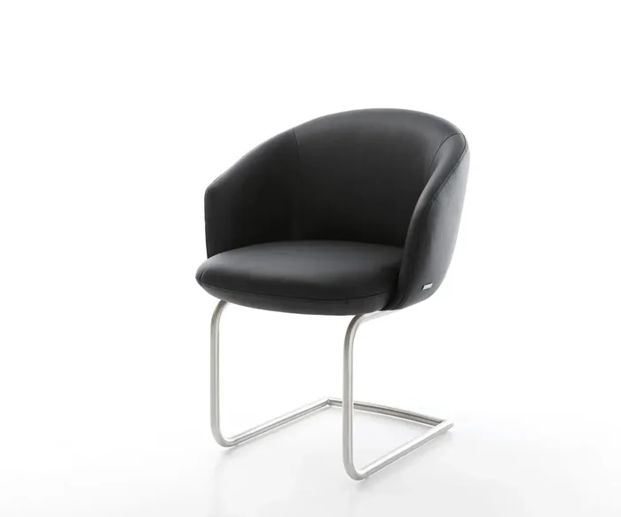 Freischwinger Caja-Flex mit Armlehnen Echt-Leder Schwarz Freischwinger rund Edelstahl Taschenfederkern