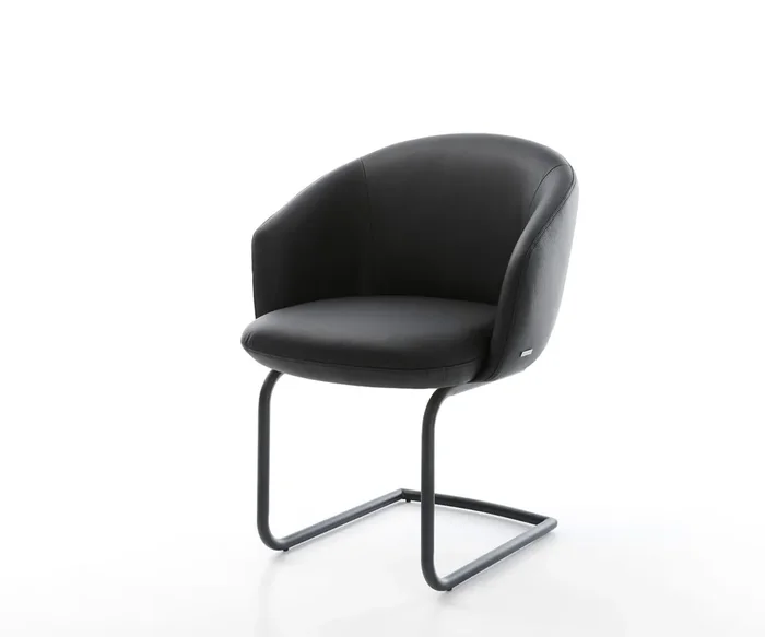 Freischwinger Caja-Flex mit Armlehnen Echt-Leder Schwarz Freischwinger rund Schwarz Taschenfederkern