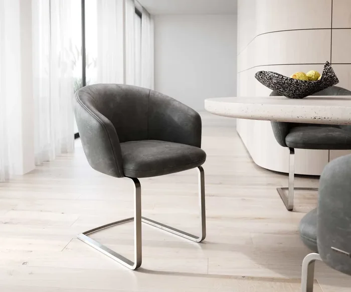 Freischwinger Caja-Flex mit Armlehnen Mikrofaser Anthrazit Vintage Freischwinger flach Edelstahl Taschenfederkern