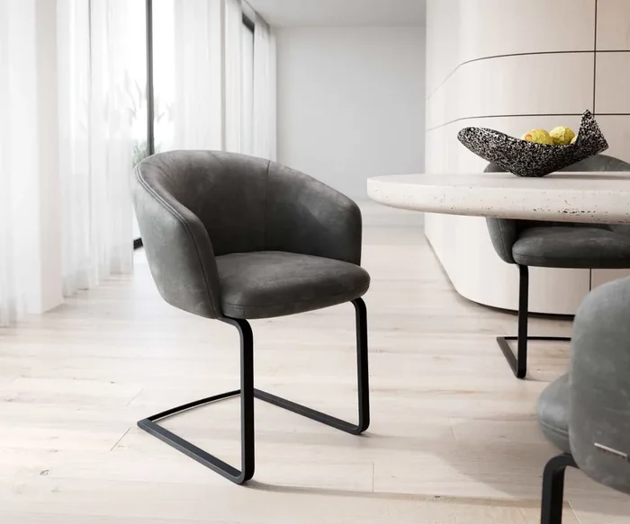 Freischwinger Caja-Flex mit Armlehnen Mikrofaser Anthrazit Vintage Freischwinger flach Schwarz Taschenfederkern