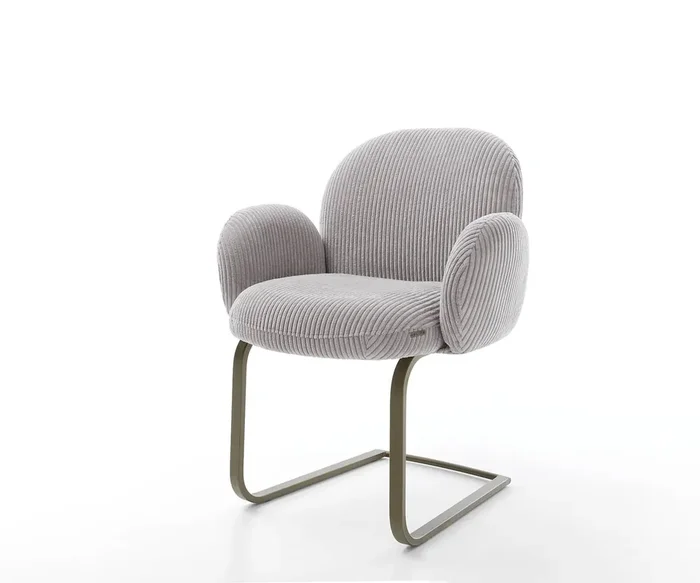 Freischwinger Nube-Flex mit Armlehnen Cord Silbergrau Freischwinger flach Effektfinish Titan Taschenfederkern