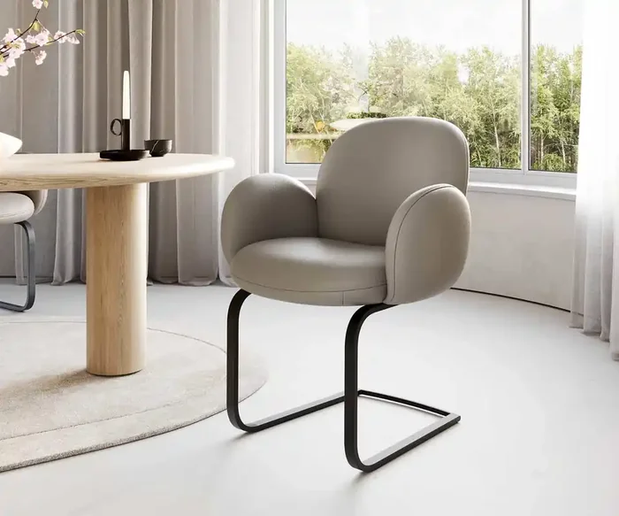 Freischwinger Nube-Flex mit Armlehnen Echt-Leder Schlamm Freischwinger flach Schwarz Taschenfederkern