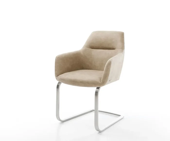 Freischwinger Pejo-Flex Mikrofaser Beige Vintage Freischwinger flach Edelstahl Taschenfederkern