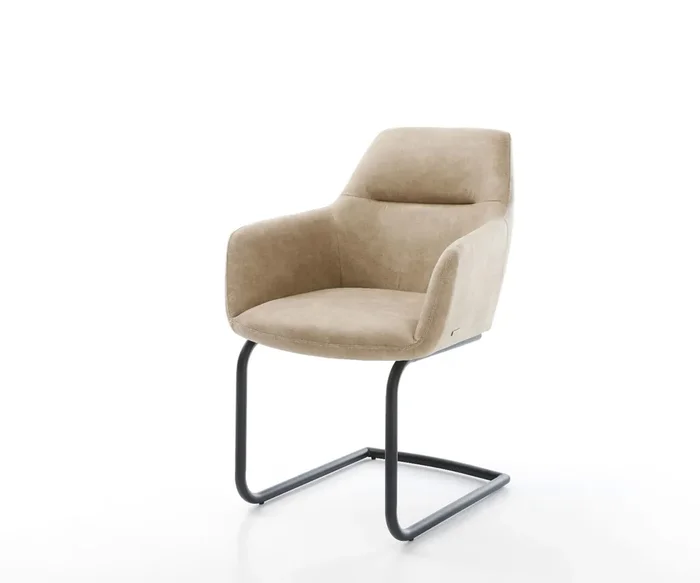 Freischwinger Pejo-Flex Mikrofaser Beige Vintage Freischwinger rund Schwarz Taschenfederkern