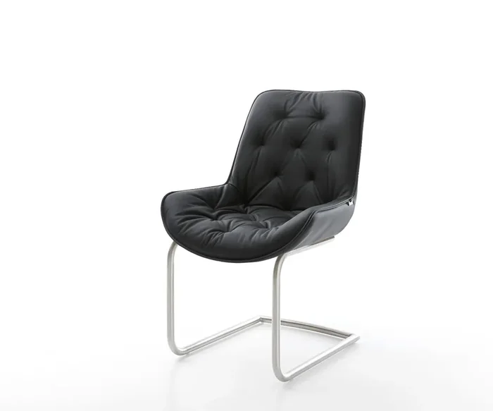 Freischwinger Taimi-Flex Echt-Leder Schwarz Freischwinger rund Edelstahl