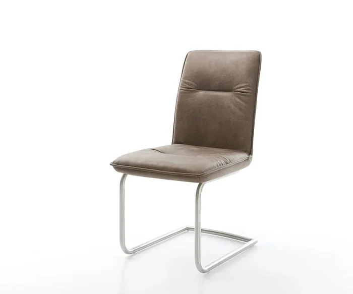 Freischwinger Vinjo-Flex Mikrofaser Taupe Vintage Freischwinger rund Edelstahl