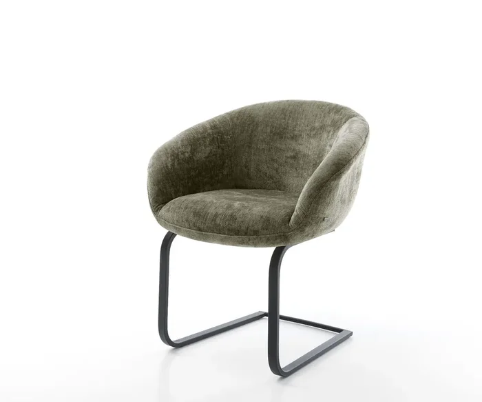 Freischwinger Vinka-Flex mit Armlehnen Chenille Olive Freischwinger flach Schwarz Taschenfederkern