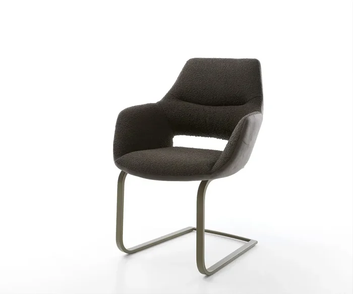 Freischwinger Yago-Flex mit Armlehnen Materialmix Schwarz Freischwinger flach Effektfinish Titan Taschenfederkern