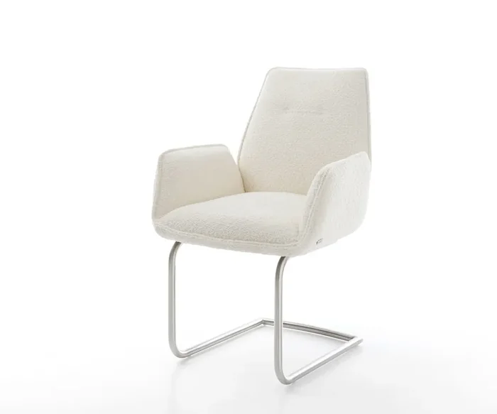 Freischwinger Zoa-Flex Bouclé Weiß Freischwinger rund Edelstahl Taschenfederkern