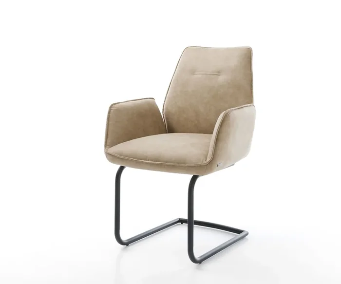 Freischwinger Zoa-Flex Mikrofaser Beige Vintage Freischwinger rund Schwarz Taschenfederkern