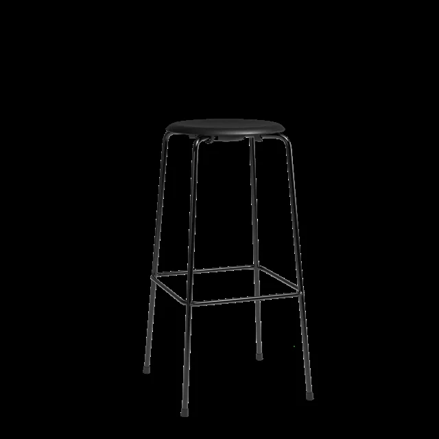 Fritz Hansen High Dot Barhocker H76 4-Bein Schwarz/Schwarz Leder