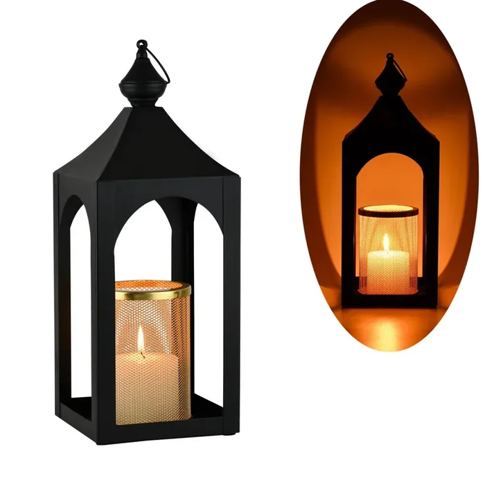 Gartenlaterne Cadmus 42cm Schwarz-Gold, Skandi Windlicht aus Metall