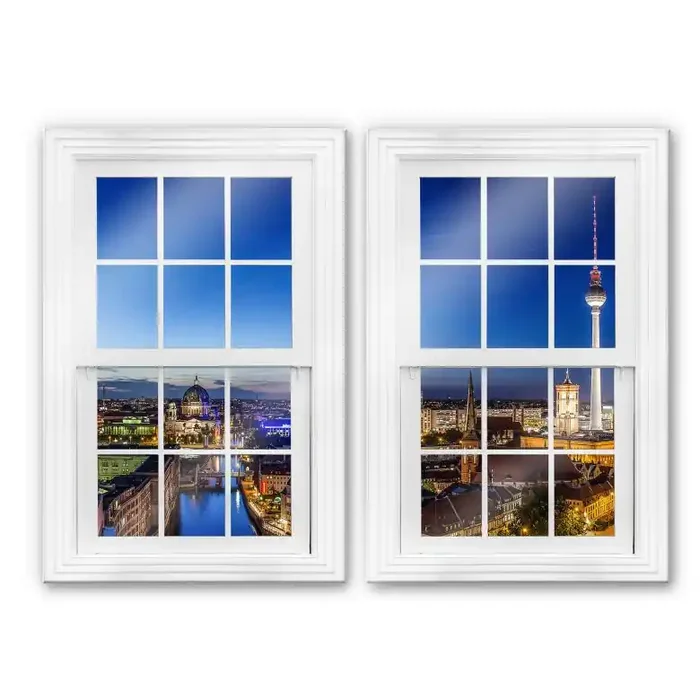 Glasbild 3D Doppelfenster 2-teilig – Berlin Panorama