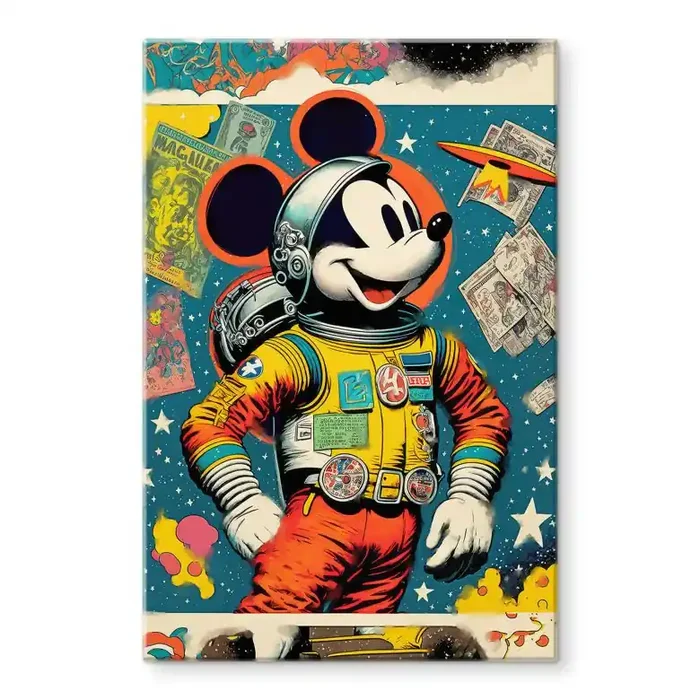 Glasbild Treechild – Mickey als Astronaut im Retro Stil
