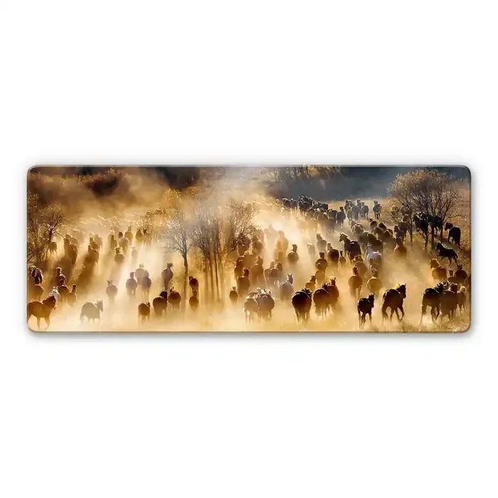 Glasbild Zhu – Wildpferde in den Bergen – Panorama