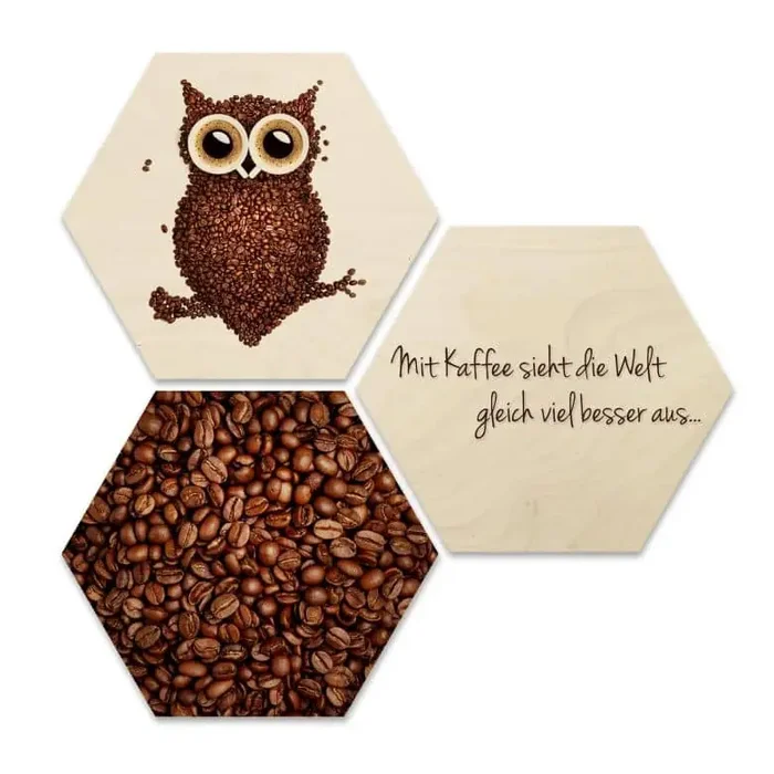 Hexagon – Holz Birke-Furnier – Kaffeeeule (3er Set)
