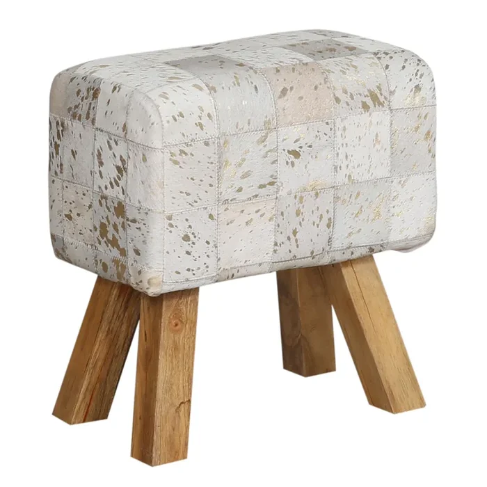 Hocker Adelphia 45 cm, Leder Patchwork Sitzhocker mit Massivholzbeinen
