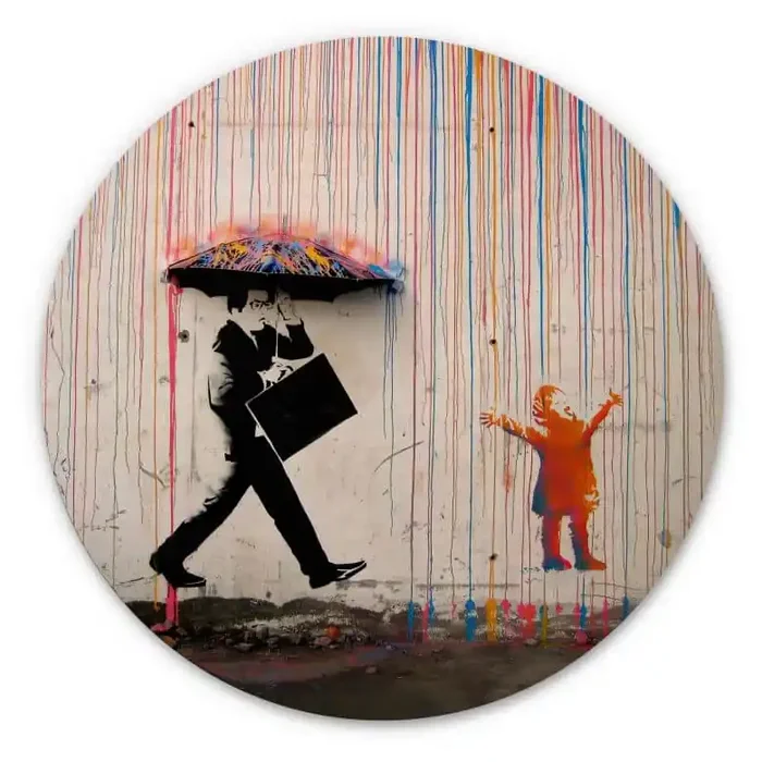 Holzbild Banksy – Coloured Rain – Rund