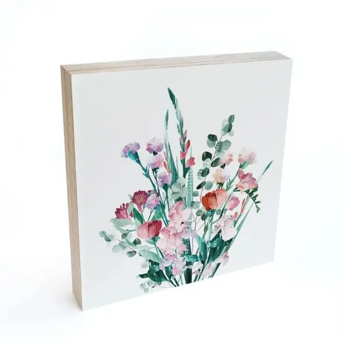 Holzbild zum Hinstellen – Wildblumen Bouquet im Frühling – Goed Blauw – 15×15 cm
