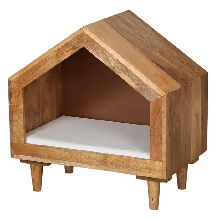 Hundebett Adiara 58cm – Designer Haustierbett aus Massivholz & Kissen
