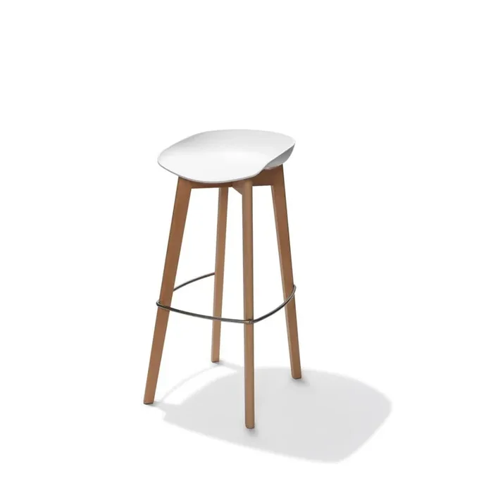 Keeve bar stool white low, birch wood frame and plastic seat, 53x47x90cm (WxDxH), 506F03SW