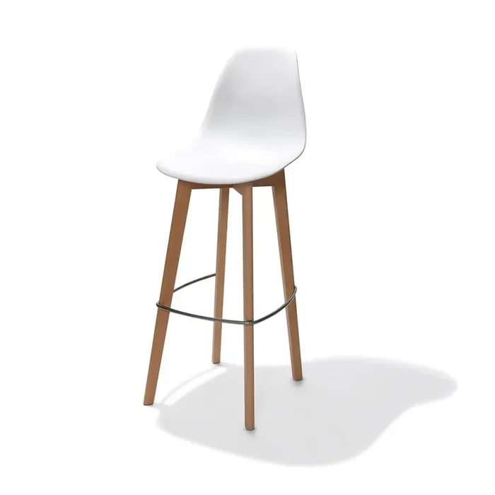 Keeve bar stool white without armrests, birch wood frame and plastic seat, 53x47x119cm (WxDxH), 506F01SW