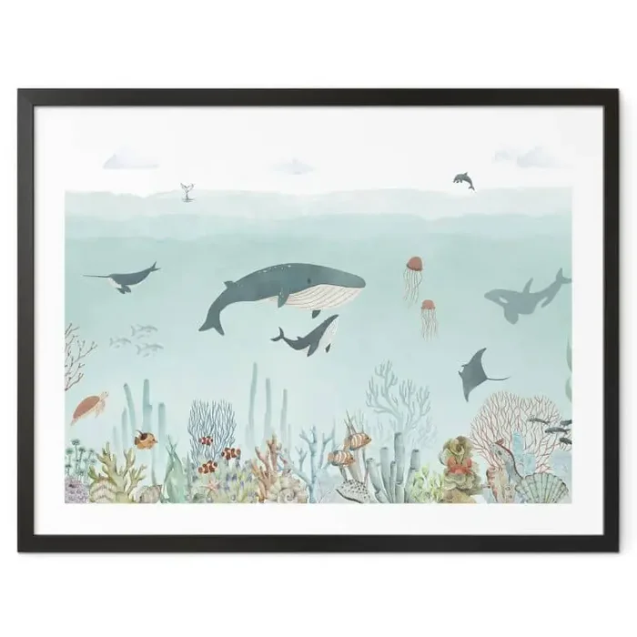 Kinderzimmer Poster Unterwasser-Abenteuer mit Meerestieren – Blau – Oliver Robins