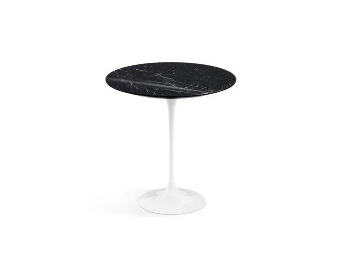 Knoll Saarinen Couchtisch Ø 51 – Glänzender schwarzer Marquina-Marmor / Weißer Rilsan Entworfen von Eero Saarinen