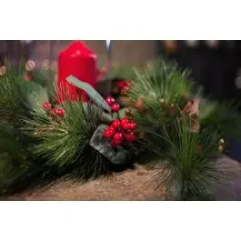 Kranz Seidenkiefer künstlich CUANDO, Magnolienblätter, Beeren, rot-grün, Ø60cm