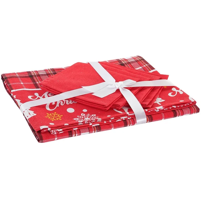 Kreative Aktivitäten Weihnachtstischdecke aus Baumwolle mit 4 Servietten Genérico [Größe 18x18x5 cm]