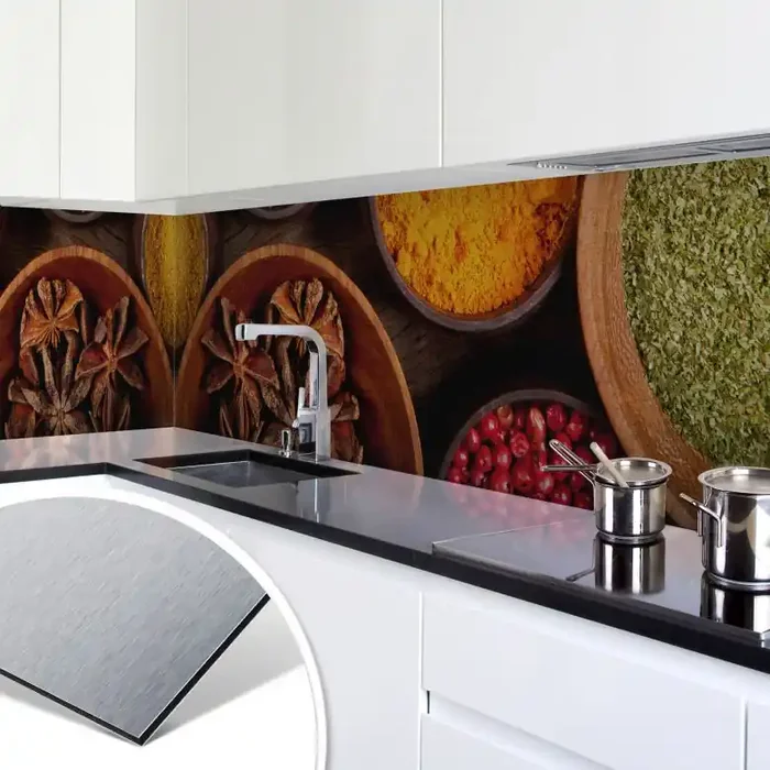 Küchenrückwand – Alu-Dibond-Silber – Gewürze