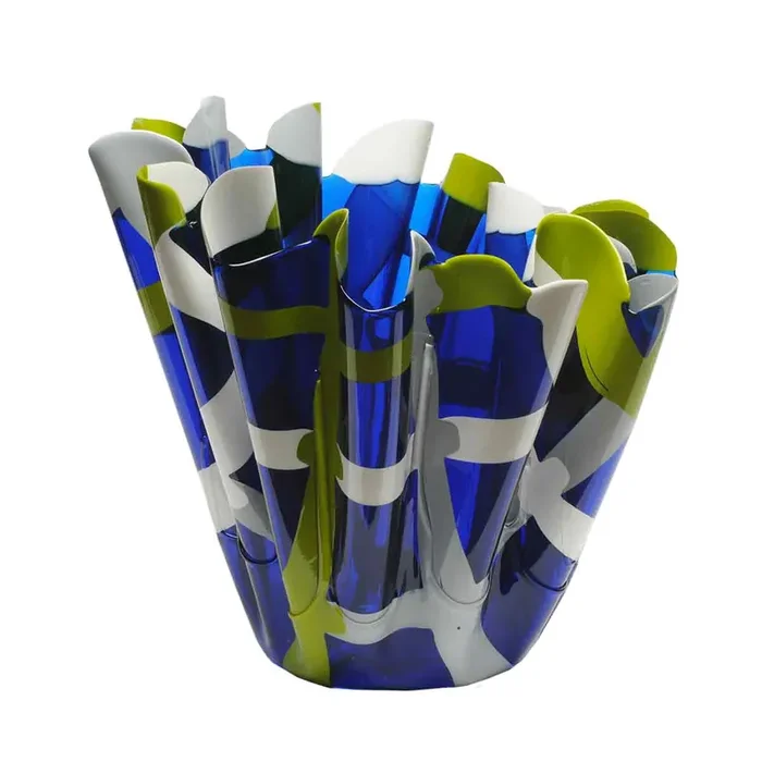 Kunstharzvase TARTAN – Blau – von Paola Navone für ONE MORE – S – H 20 x Ø 33