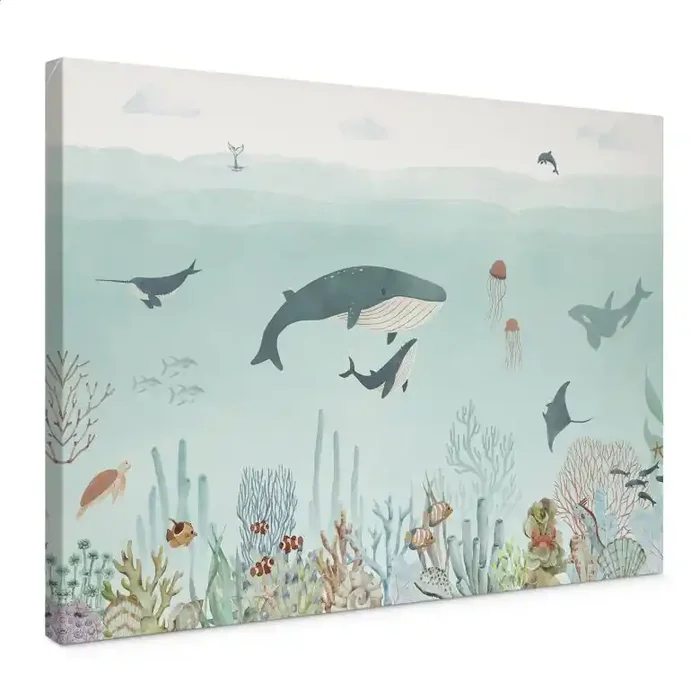 Leinwandbild Unterwasser-Abenteuer mit Meerestieren – Blau – Oliver Robins